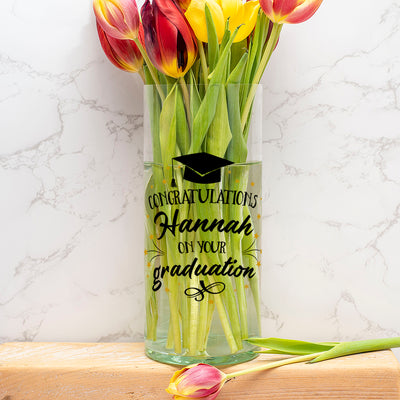 Congratulations on your Graduation Cylinder Glass Flower Vase