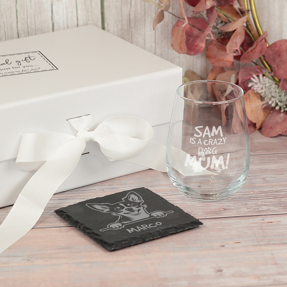 Crazy Dog Mum Engraved Stemless Glass