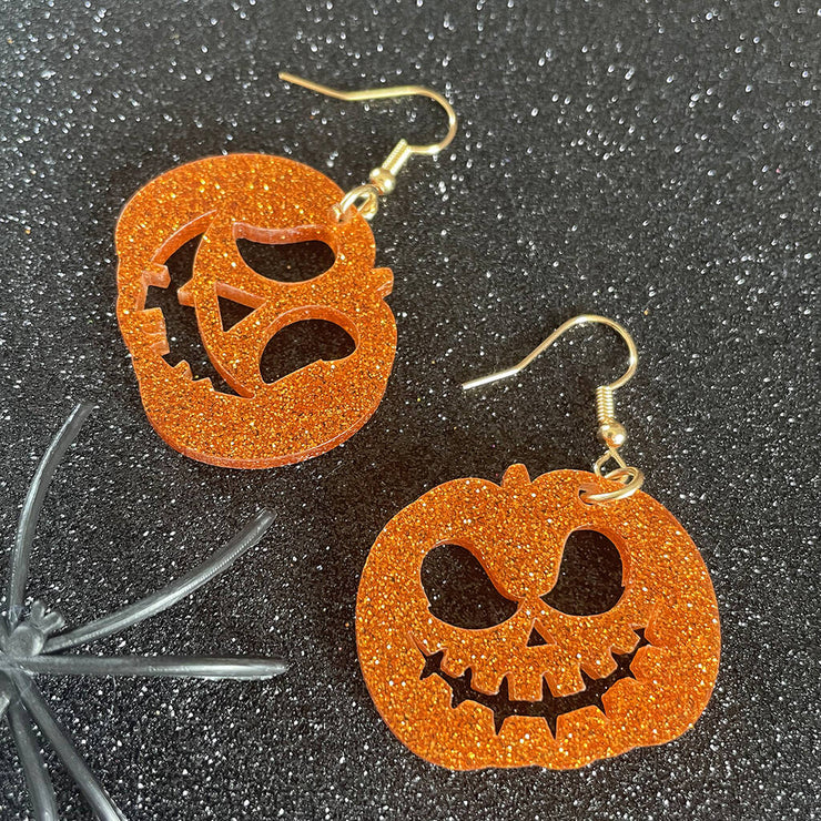 Orange Glitter Pumpkin Earrings