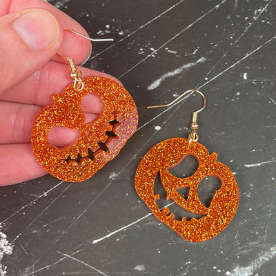 Orange Glitter Pumpkin Earrings