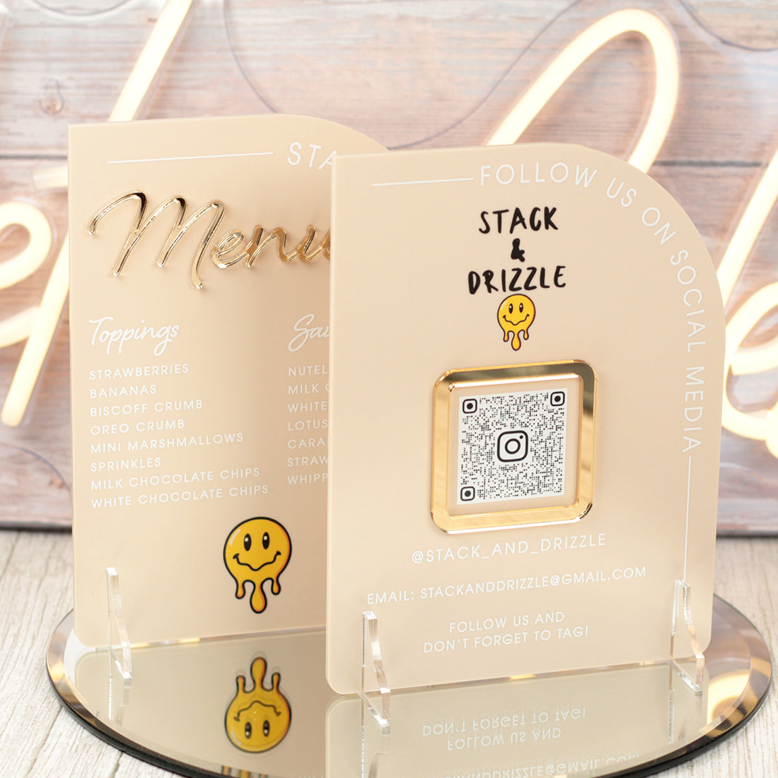 Modern Arch Acrylic Branded Social Media Website QR Code Sign