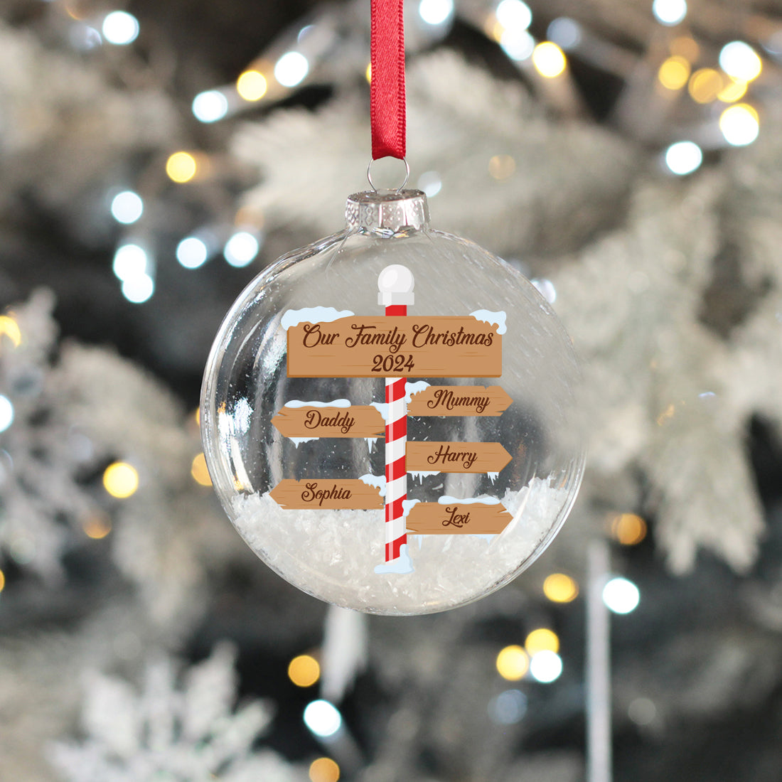 North Pole Signpost Family Christmas Snow Filled Glass Bauble-Love Lumi Ltd