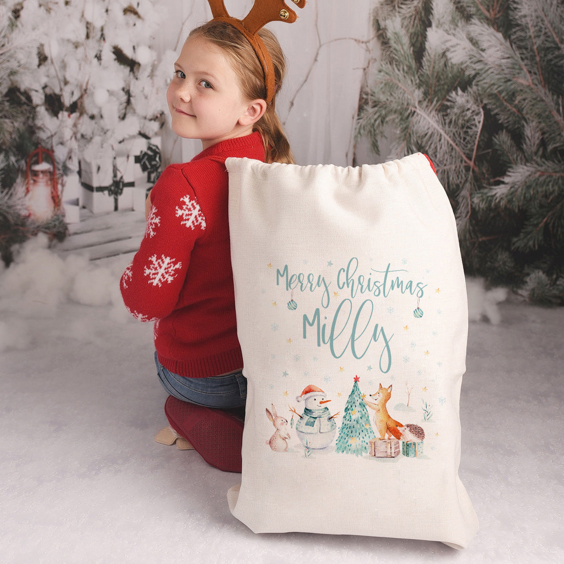 Personalised Winter Animals Large Christmas Gift Sack-Love Lumi Ltd