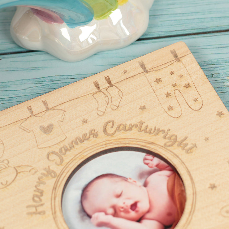New Baby Photo Engraved Wooden Keepsake Greetings Card