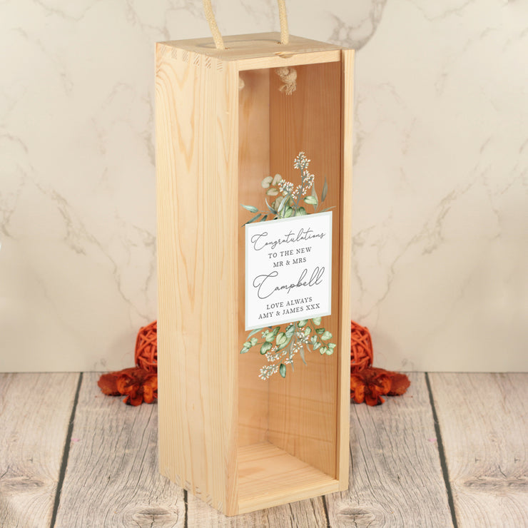 Eucalyptus Wedding Champagne Clear Lid Bottle Gift Box and Glasses Gift Set