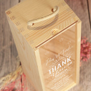 Thank You Bottle Box with clear lid and matching Glass Gift Set