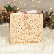 Reindeer Wooden Christmas Card with Removable Hanging Decoration