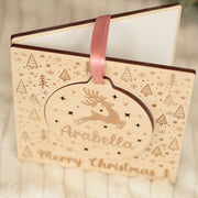 Reindeer Wooden Christmas Card with Removable Hanging Decoration
