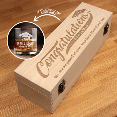 Congratulations on your Graduation Engraved Champagne Bottle Box and Glass Gift Set