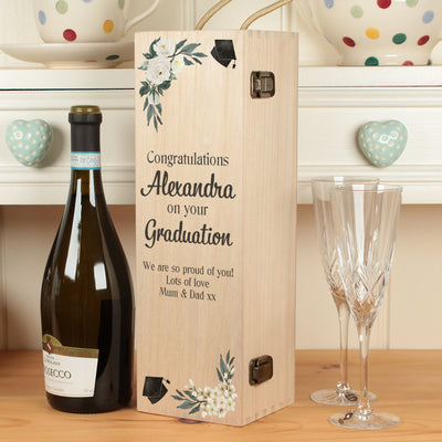 Watercolour Floral Graduation Hinged Champagne Prosecco Bottle Gift Box
