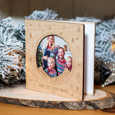 Christmas Photo Engraved Wooden Family Keepsake Greetings Card