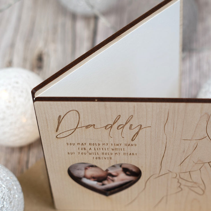 Wooden Engraved Holding Hands 1st Father's Day Birthday Photo Keepsake Greetings Card