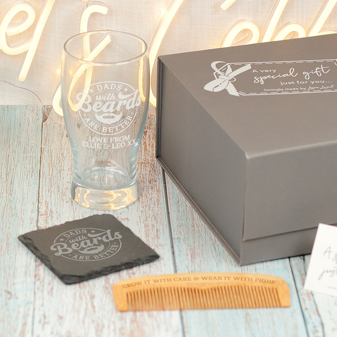 Dads with Beards are Better Pint Glass and Beard Comb Gift Set