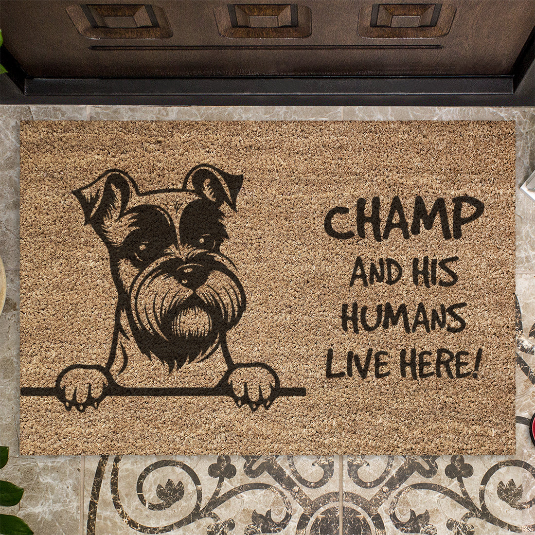 Custom Breed 'A Dog and their humans live here' Door Mat