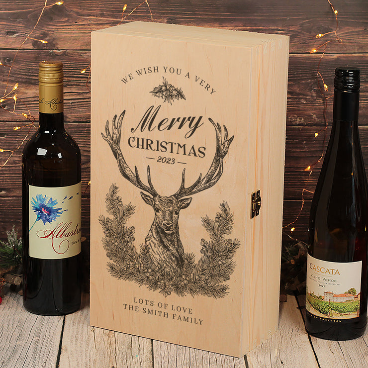 Christmas Stag Double Wine Bottle Gift Box