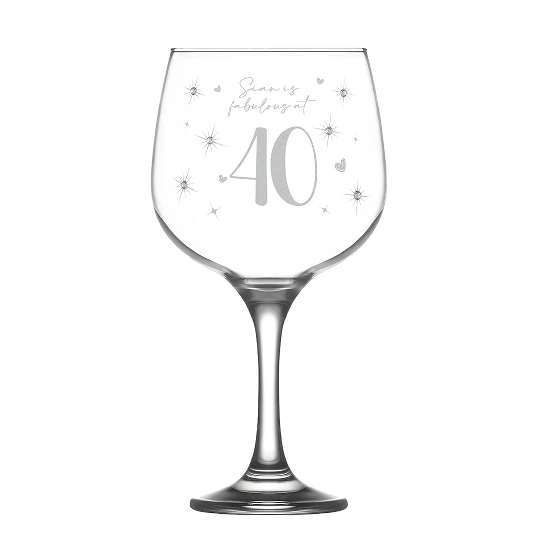 40th Birthday Diamante Embellished Gin Glass and Bath Bomb Gift Set
