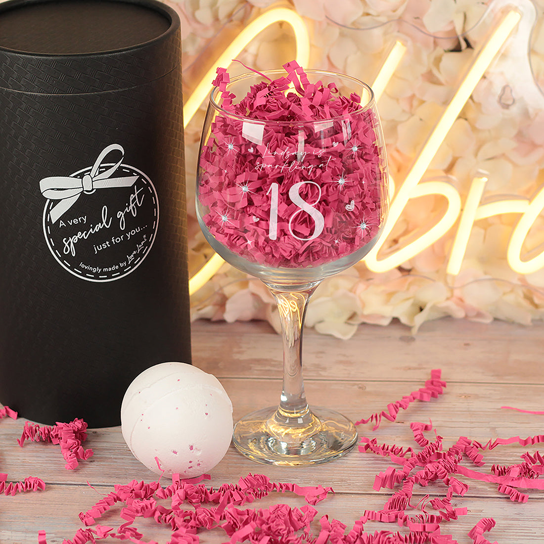 18th Birthday Diamante Embellished Gin Glass and Bath Bomb Gift Set