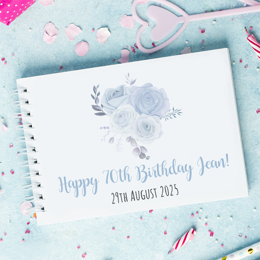 Personalised Watercolour Flowers Birthday Party Guest Book Scrapbook Album