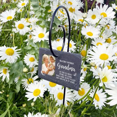 Heavenly Birthday Photo Printed Garden Rectangle Slate Tag Wire Holder