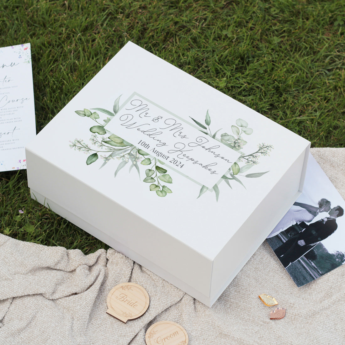 Eucalyptus Wreath Wedding Memory Keepsake Box