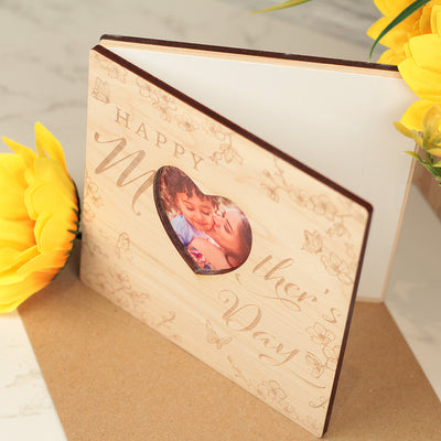 Luxury Wooden Engraved Mother's Day Photo Keepsake Greetings Card