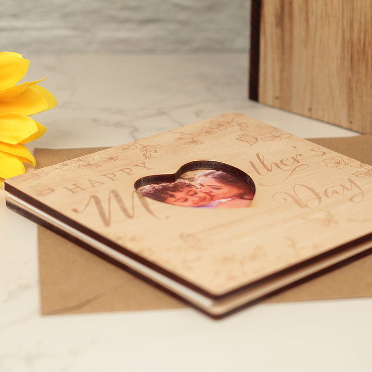 Luxury Wooden Engraved Mother's Day Photo Keepsake Greetings Card