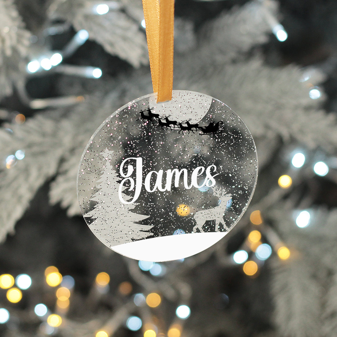 Personalised Name Glitter Acrylic Christmas Tree Decoration Bauble
