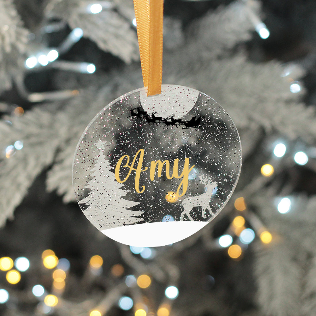 Personalised Name Glitter Acrylic Christmas Tree Decoration Bauble