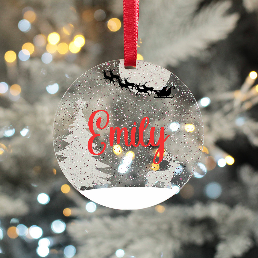 Personalised Name Glitter Acrylic Christmas Tree Decoration Bauble