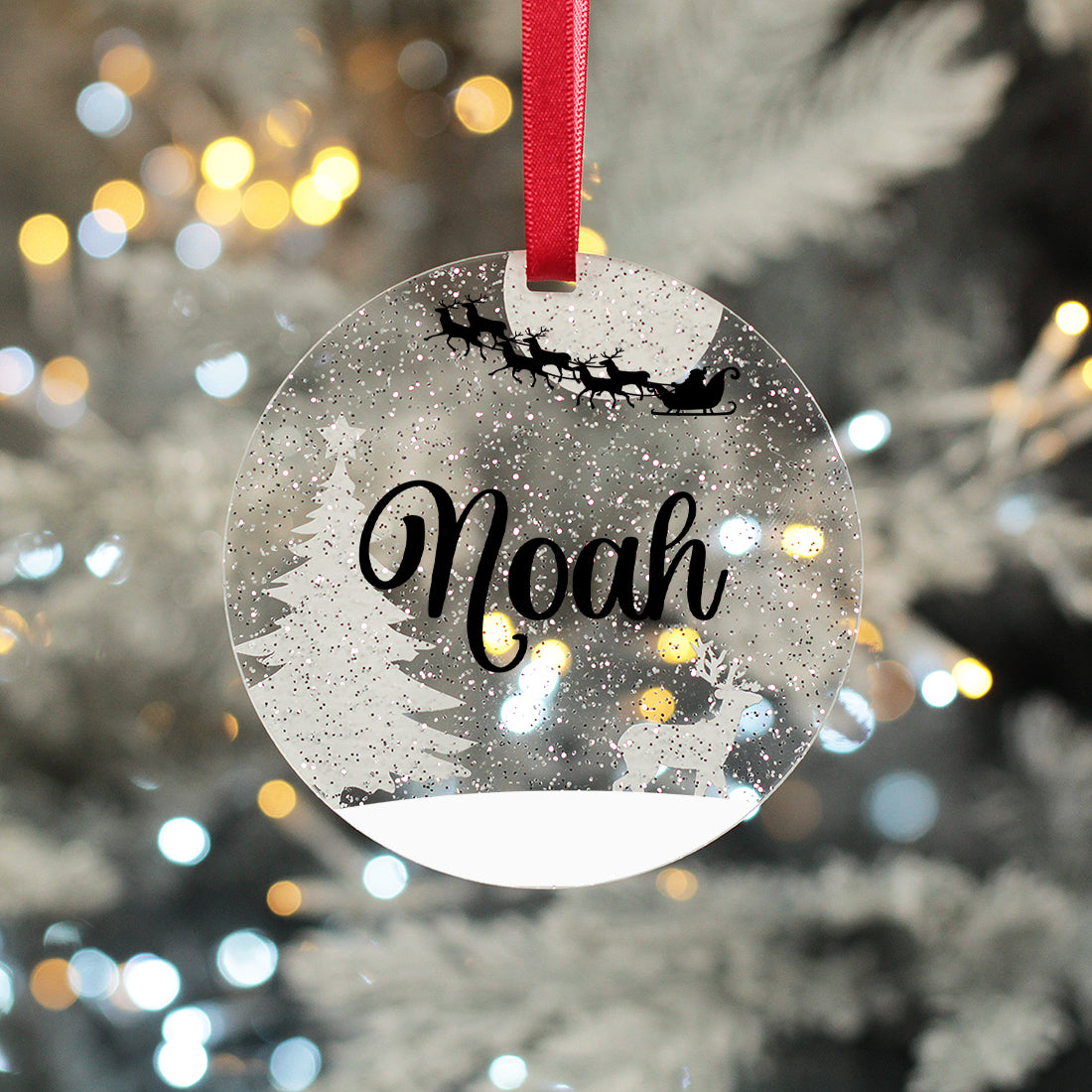Personalised Name Glitter Acrylic Christmas Tree Decoration Bauble