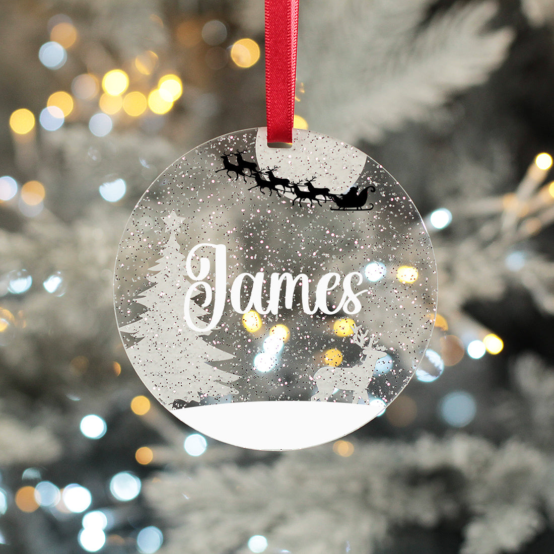 Personalised Name Glitter Acrylic Christmas Tree Decoration Bauble