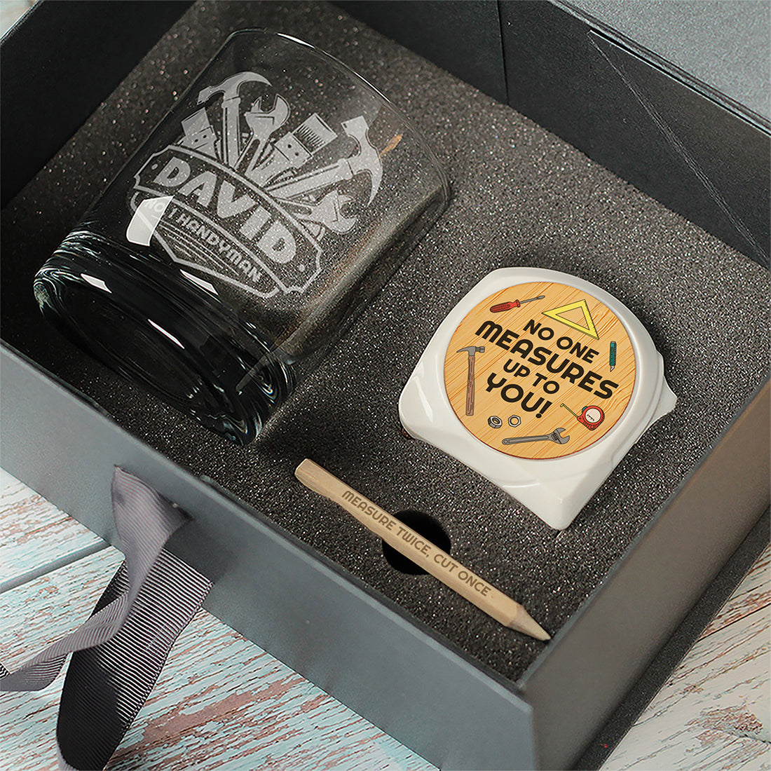 No.1 Handyman Whiskey Glass Tumbler and Tape Measure Gift Boxed Set