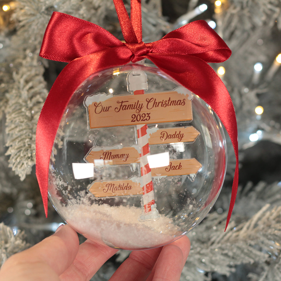 Personalised Family Christmas North Pole Snowy Acrylic Bauble Decoration-Love Lumi Ltd
