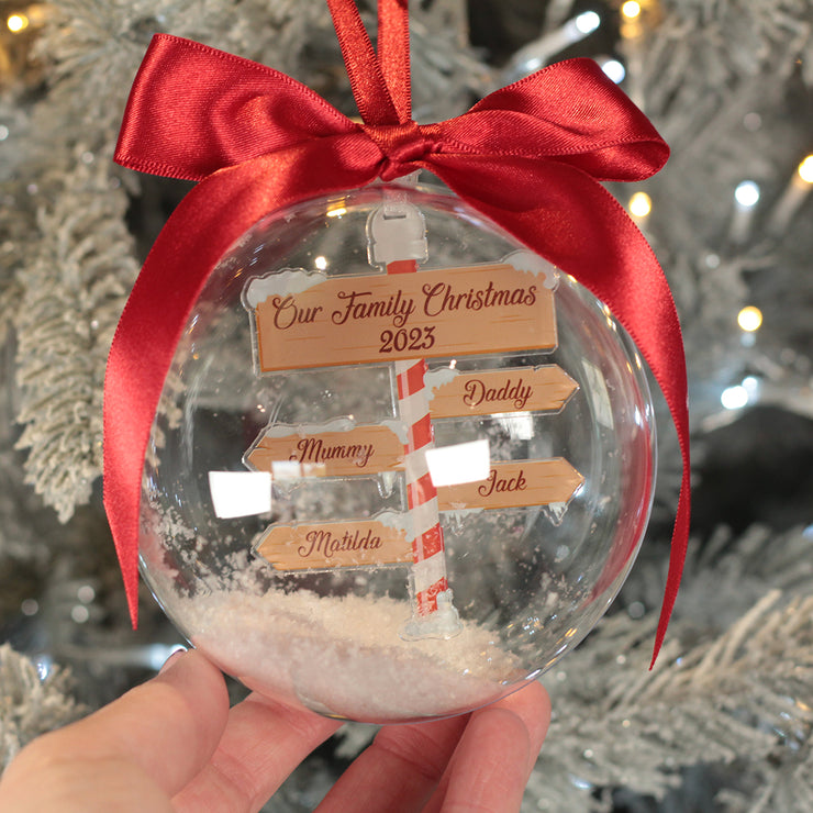 Personalised Family Christmas North Pole Snowy Acrylic Bauble Decoration