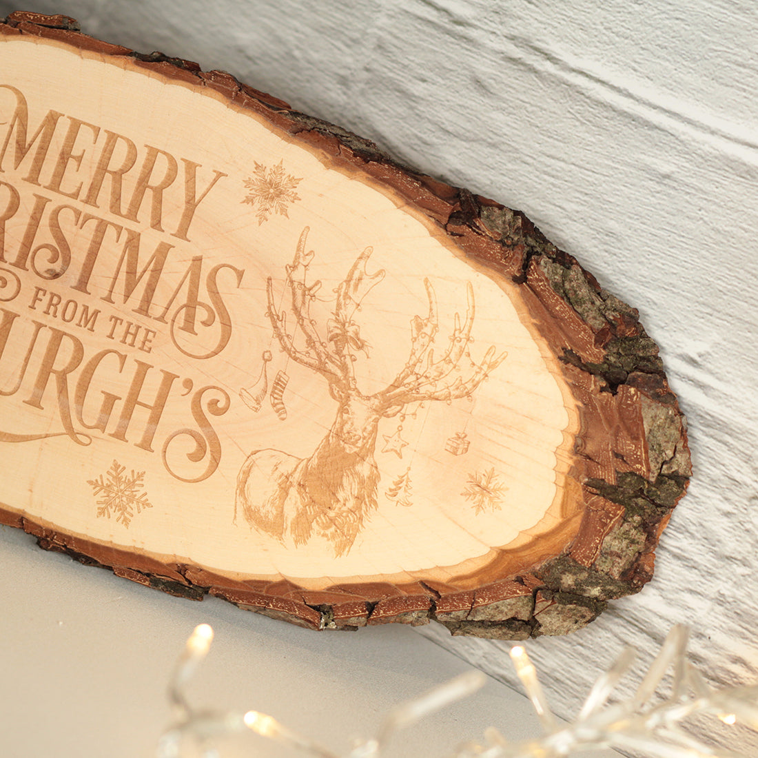 Festive Stag Family Christmas Oval Natural Wood Slice Decoration-Love Lumi Ltd