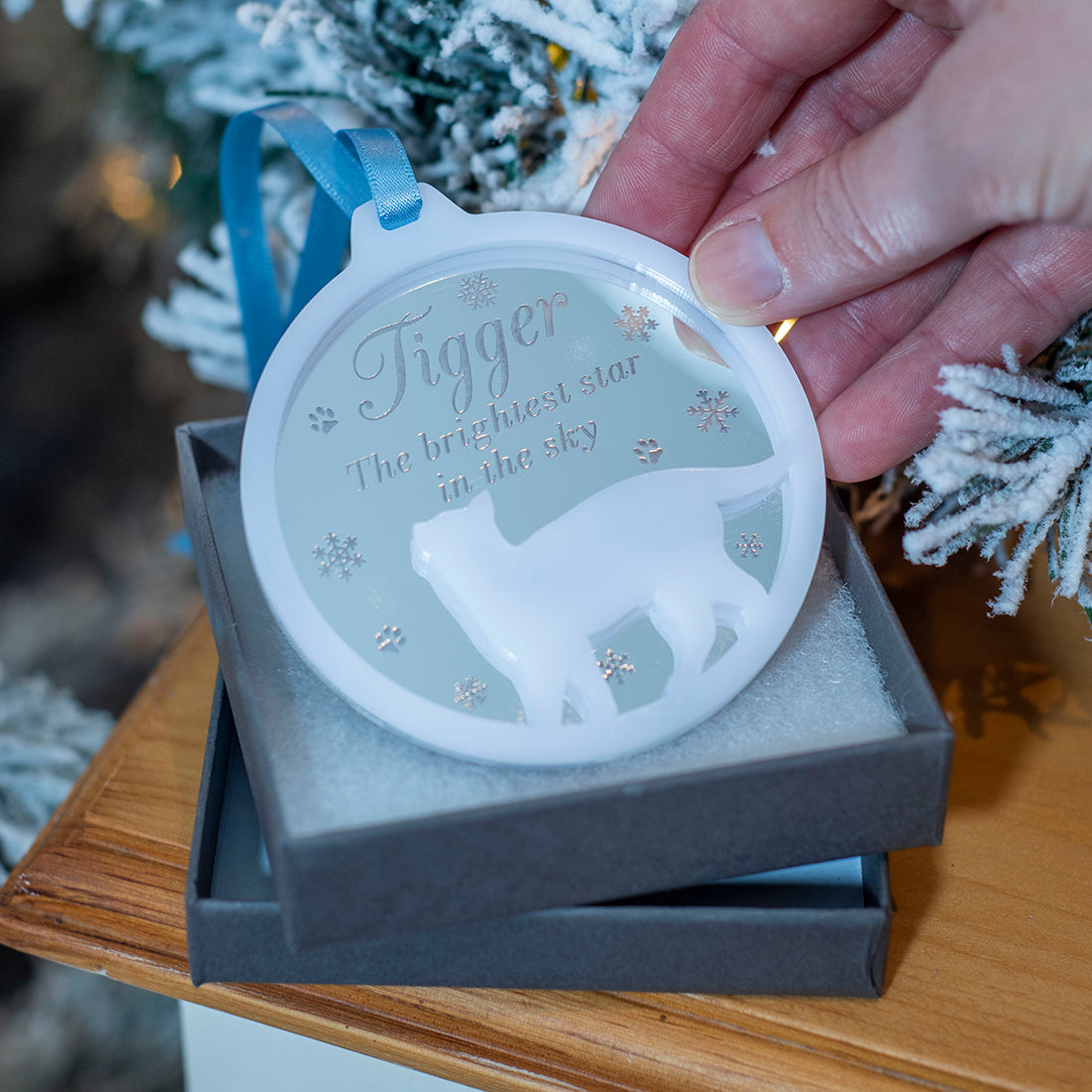 Pet Cat Silhouette Memorial 3D Acrylic and Mirror Christmas Tree Decoration Bauble-Love Lumi Ltd