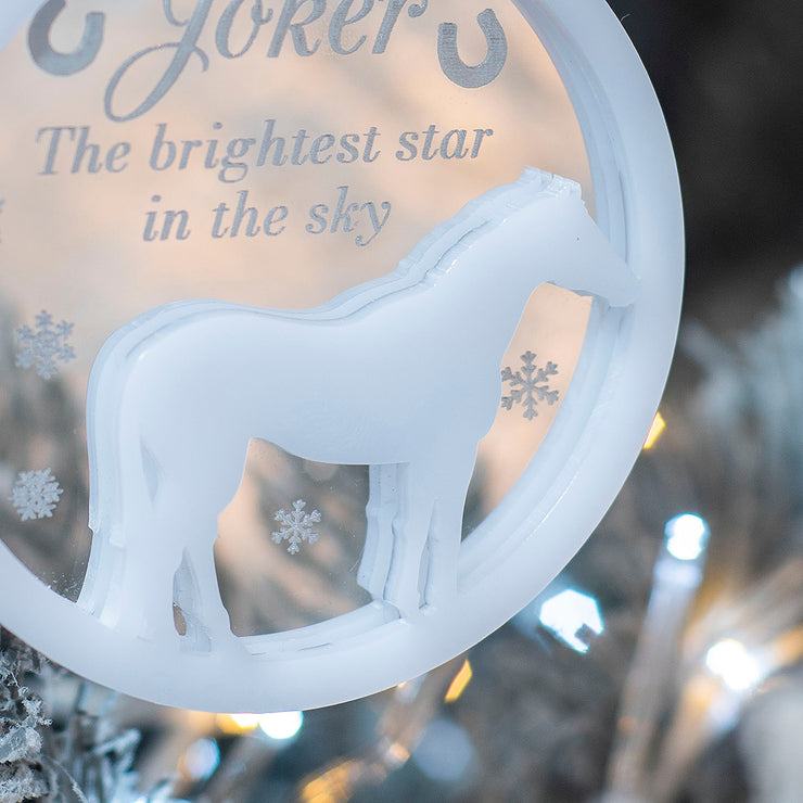Pet Horse Pony Silhouette Memorial 3D Acrylic and Mirror Christmas Tree Decoration Bauble