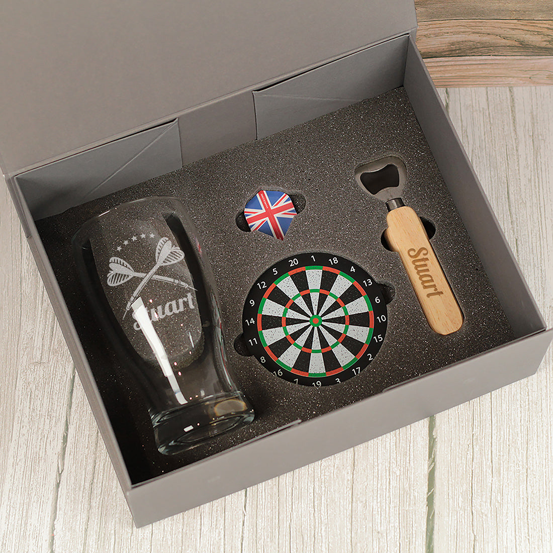 Darts Pint Glass with Flights and Dartboard Coaster Gift Boxed Set