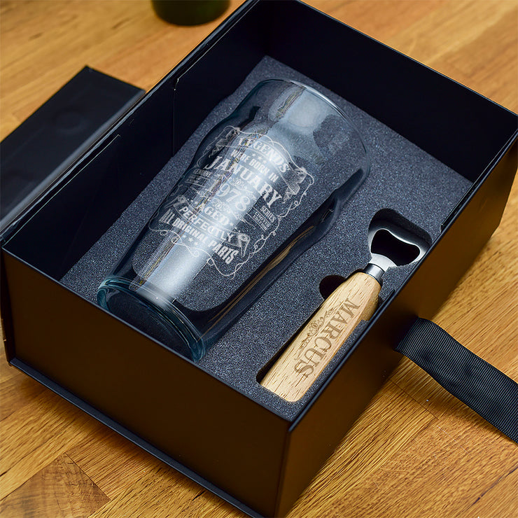 Luxury Gift Boxed Legends Were Born Beer Pint Glass And Bottle Opener Set
