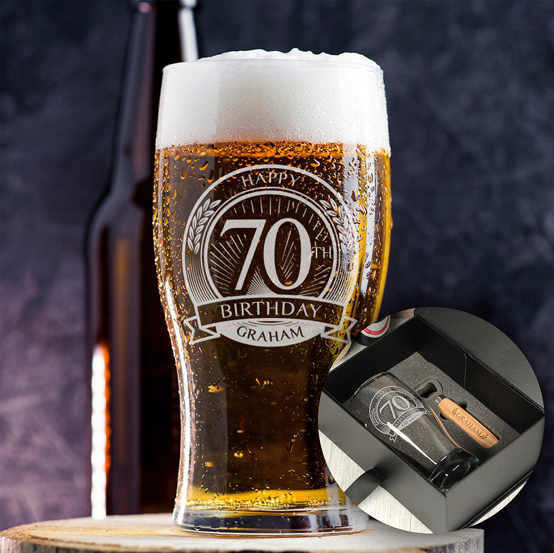 Happy 70th Birthday Engraved Pint Glass