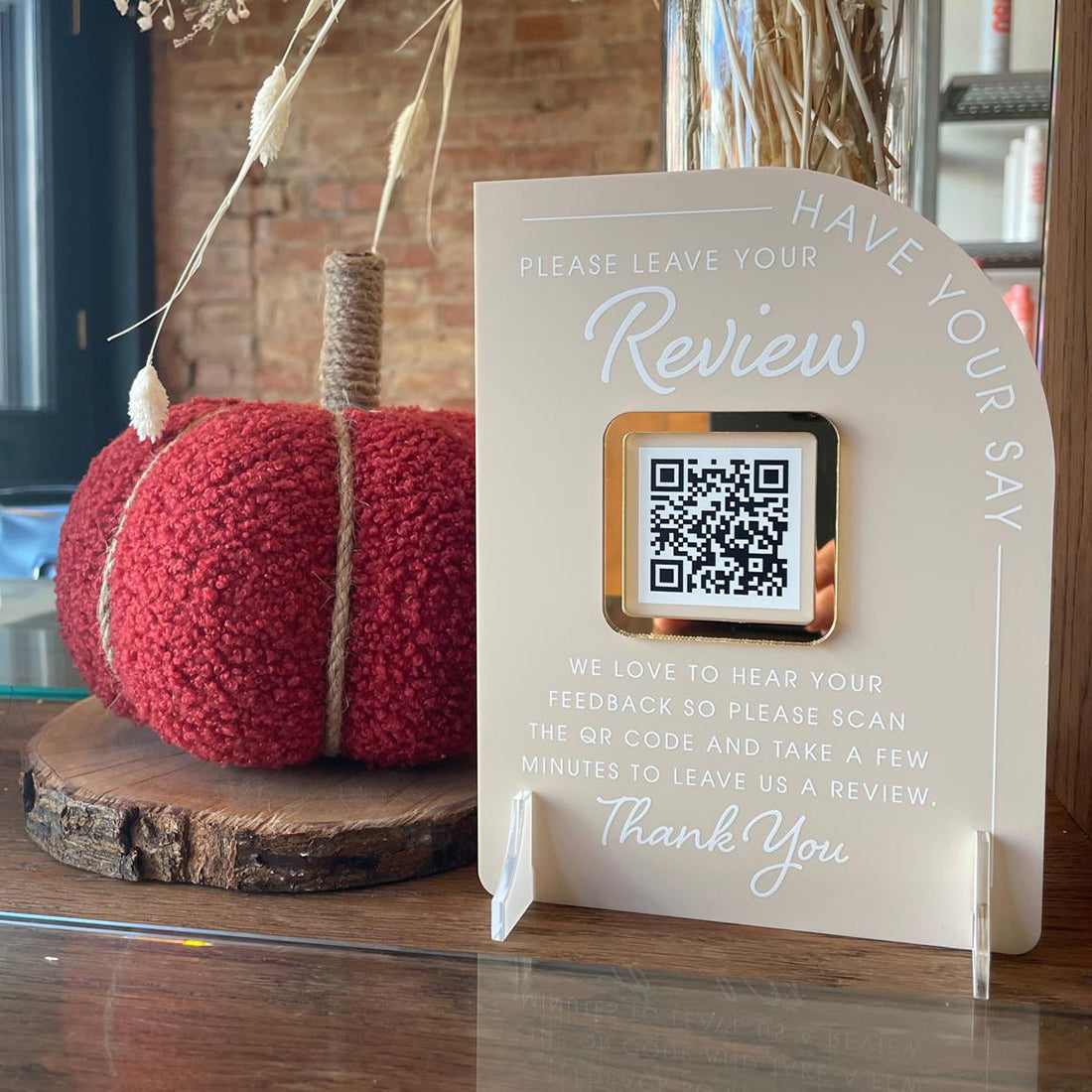 Modern Arch Acrylic Branded Social Media Website QR Code Sign-Love Lumi Ltd