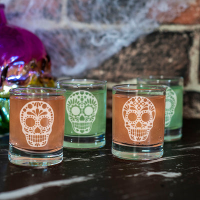 Set of 4 Mexican Candy Skull Halloween Party 65ml Shot Glasses