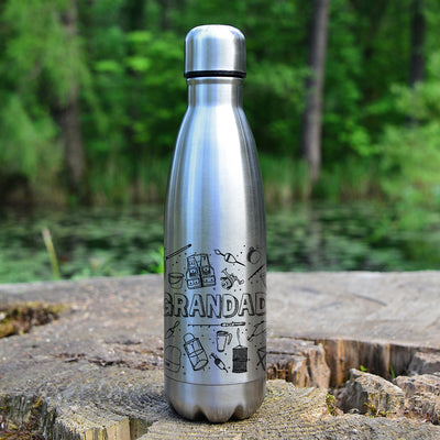 Personalised Fishing Doodle Silver Double Wall Stainless Steel 500ml Drinks Bottle