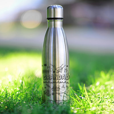 Personalised Gardening Doodle Silver Double Wall Stainless Steel 500ml Drinks Bottle