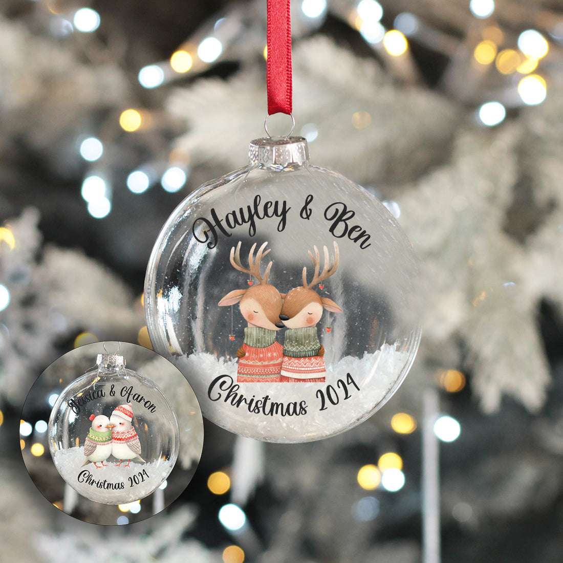 Christmas Animal Couple Snow filled Glass Bauble-Love Lumi Ltd