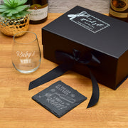 Luxury Gift Boxed 'I need a refill' Stemless Wine Glass and Coaster Set
