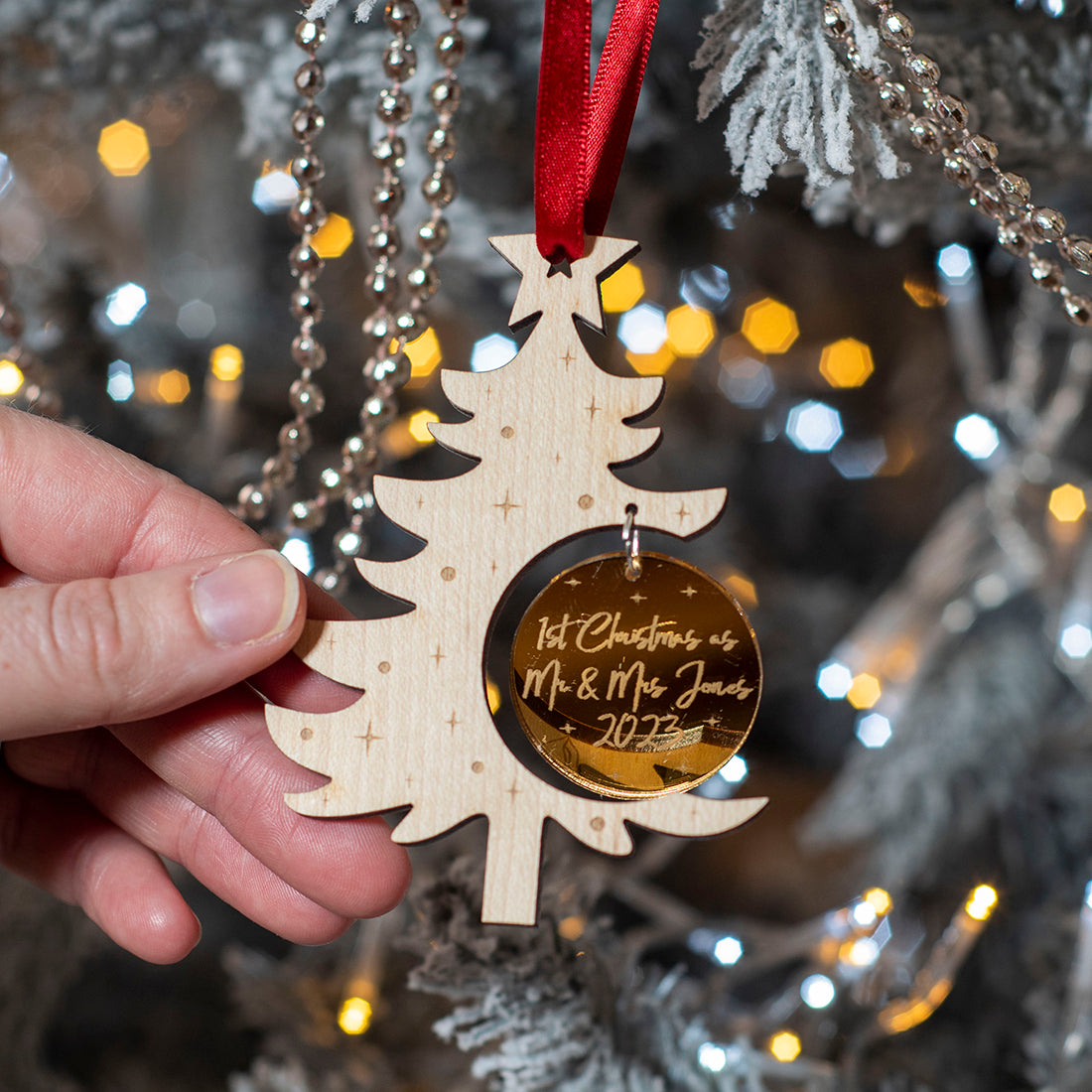 1st Christmas Married Tree with Mirror Bauble Christmas Decoration-Love Lumi Ltd