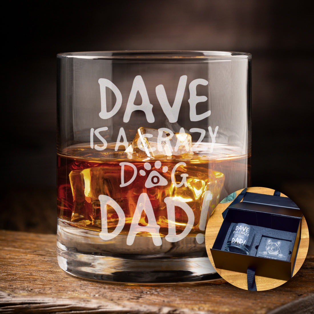 Crazy Dog Dad Engraved Whiskey Glass