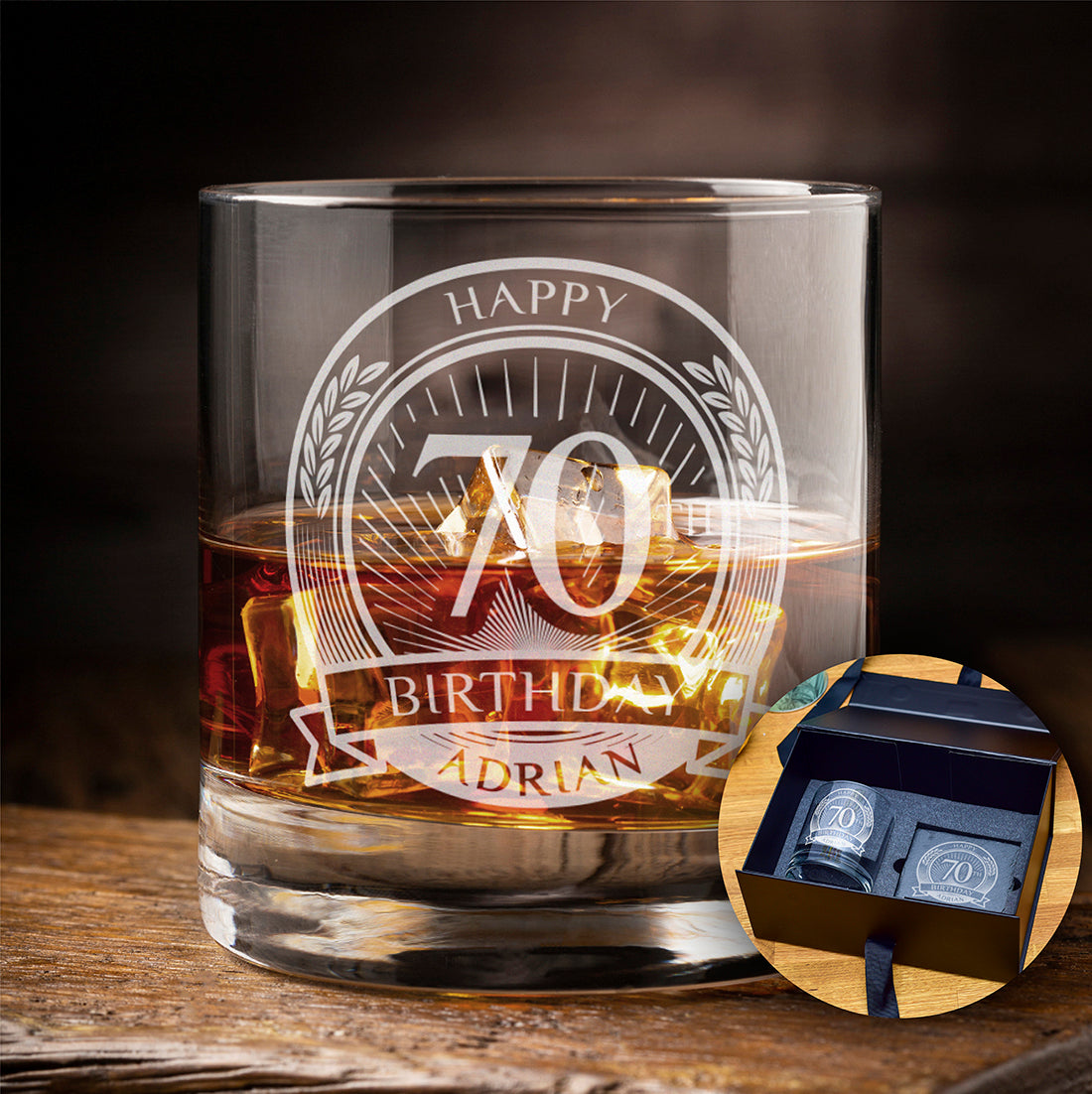 Happy Birthday 70th Engraved tumbler Glass