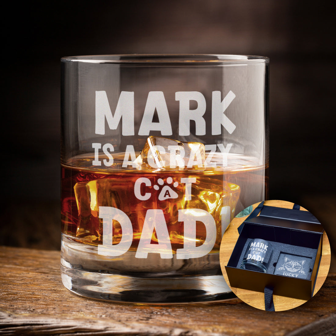 Crazy Cat Dad Engraved Whiskey Glass